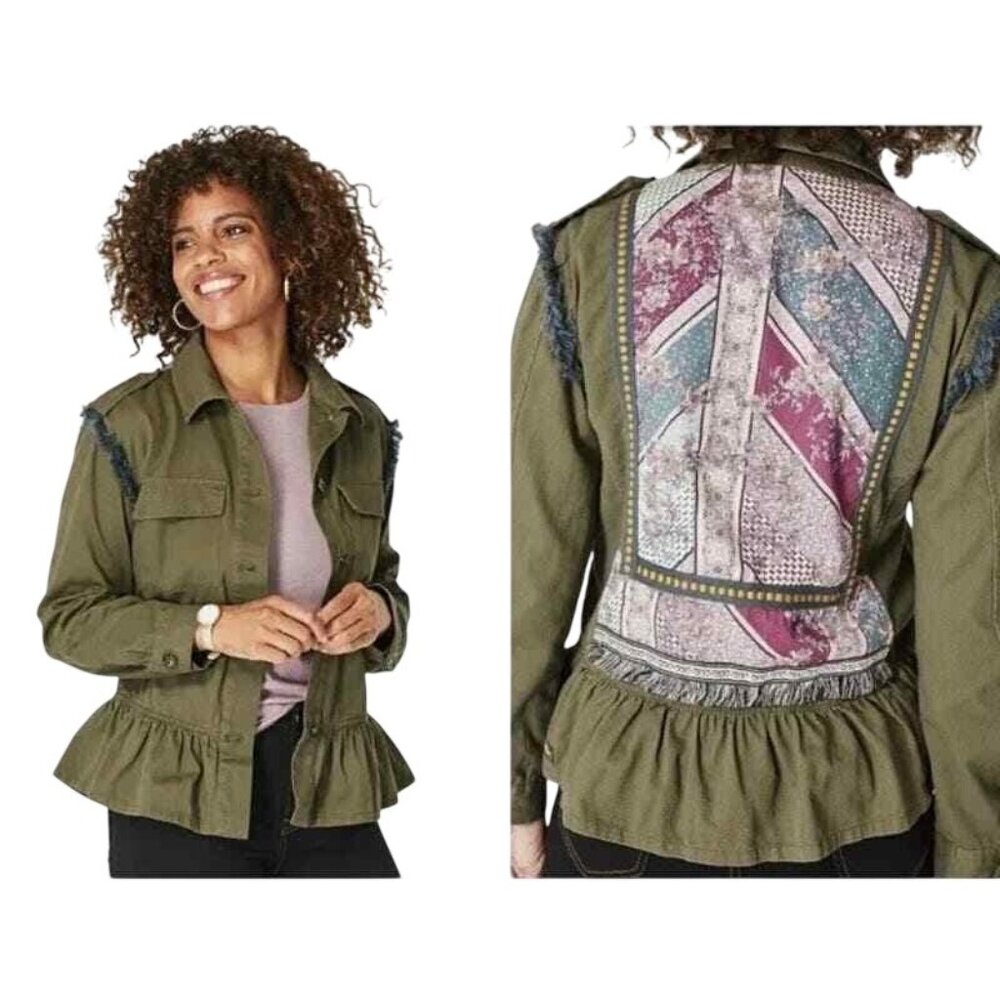 Matilda Jane Utility Jacket Size Small Moments with You Letterman Jacket Green